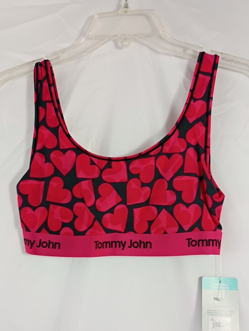 NWT Tommy John Pink Heart Print Second Skin Scoop Wireless Bralette Size Small